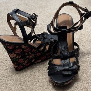 Rue21 Black and Floral Wedge Sandals